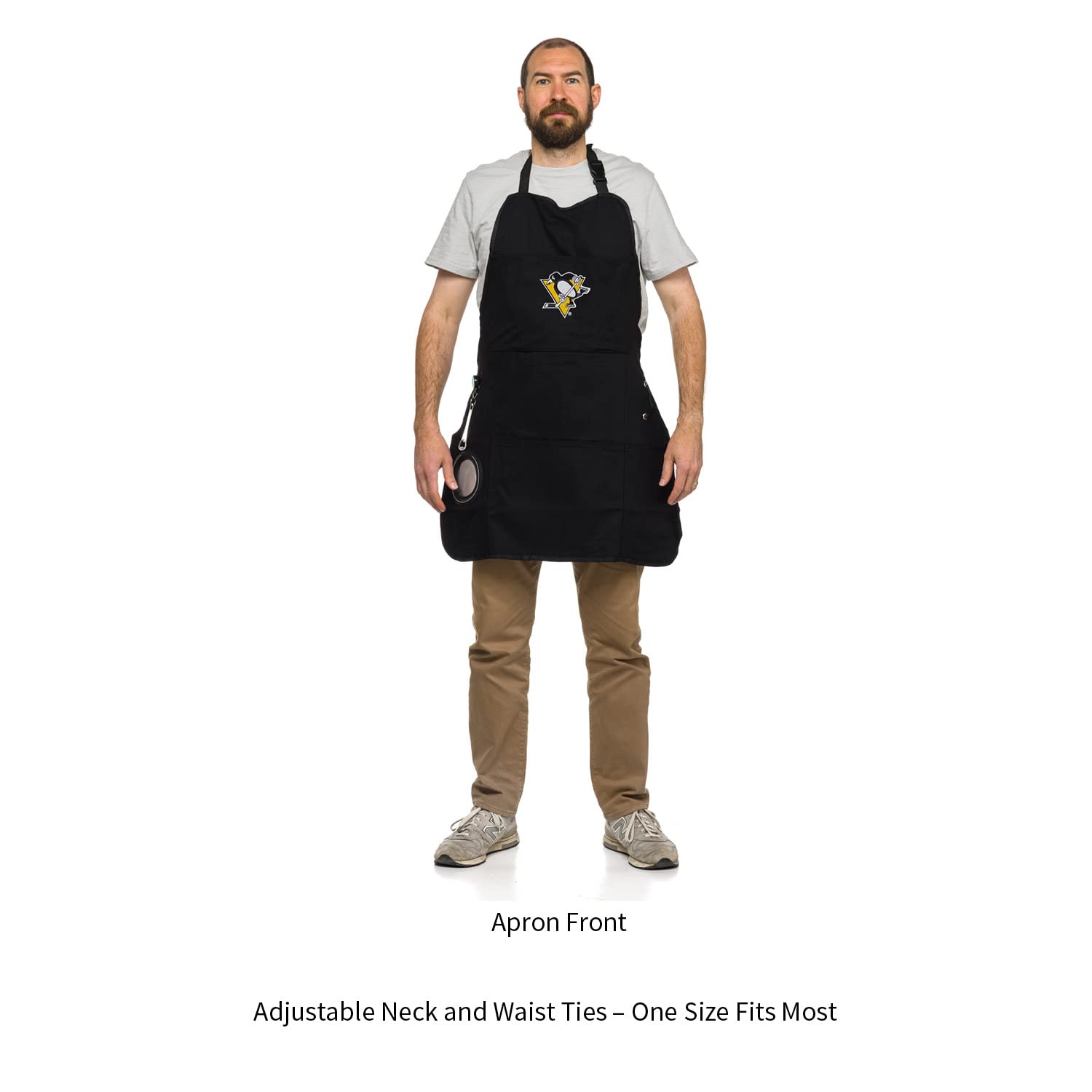 Team Sports America Outdoor NHL Black Grilling Apron | Pittsburgh Penguins | Made of Durable Cotton | Beverage Opener and Multi-Tool | Sports and Tailgaiting Apparel - Image 4